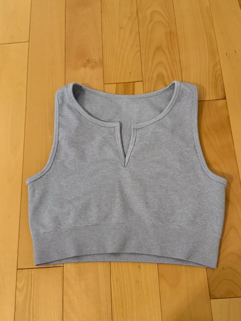 Sleeveless Ribbed Light Gray Crop Top with Notch Neck